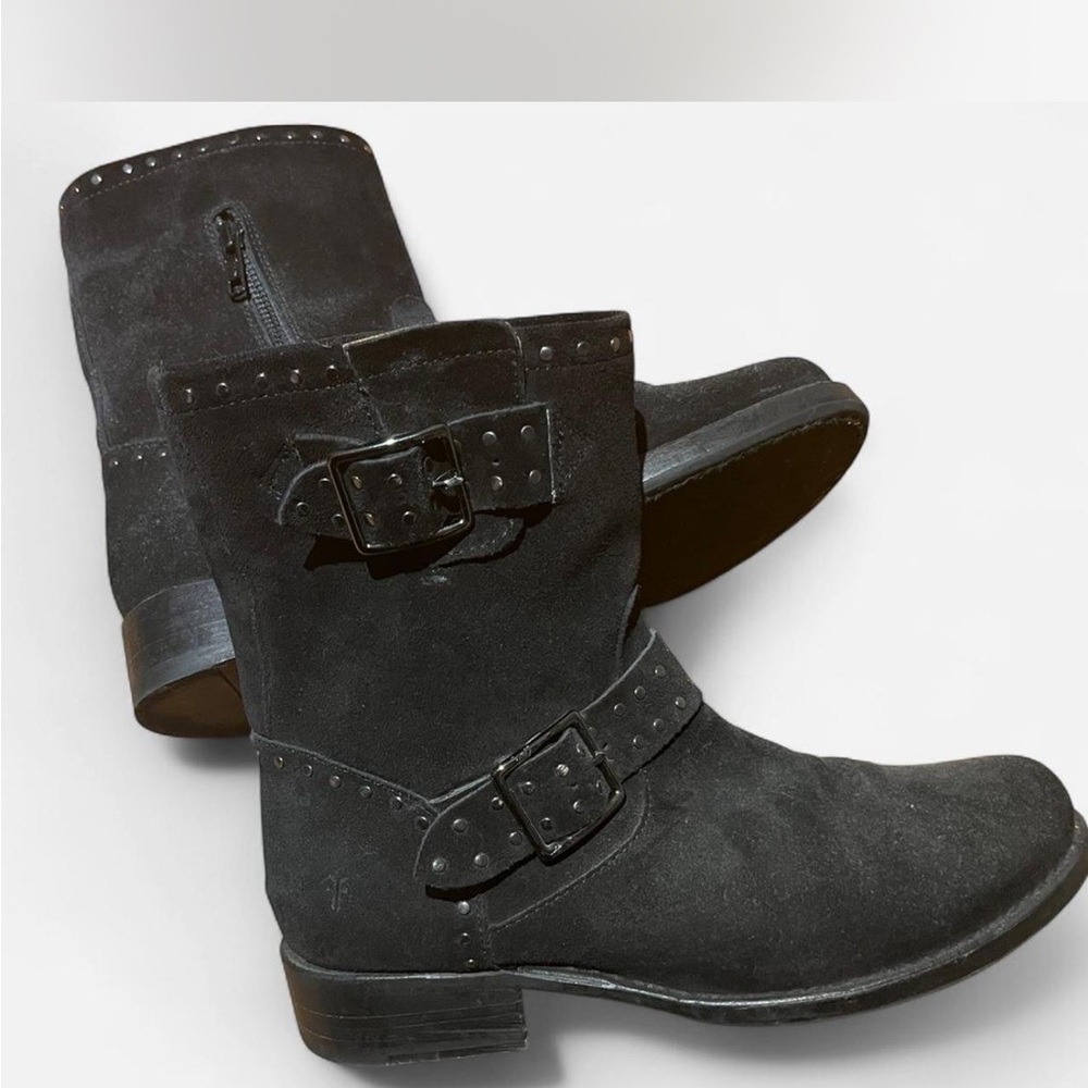 Frye Black Ankle Boots with Buckle Detail